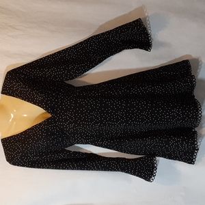 Larkin Womens Small Dress Black Polka Dot Lace Trim Fit Flare Feminine V-Neck